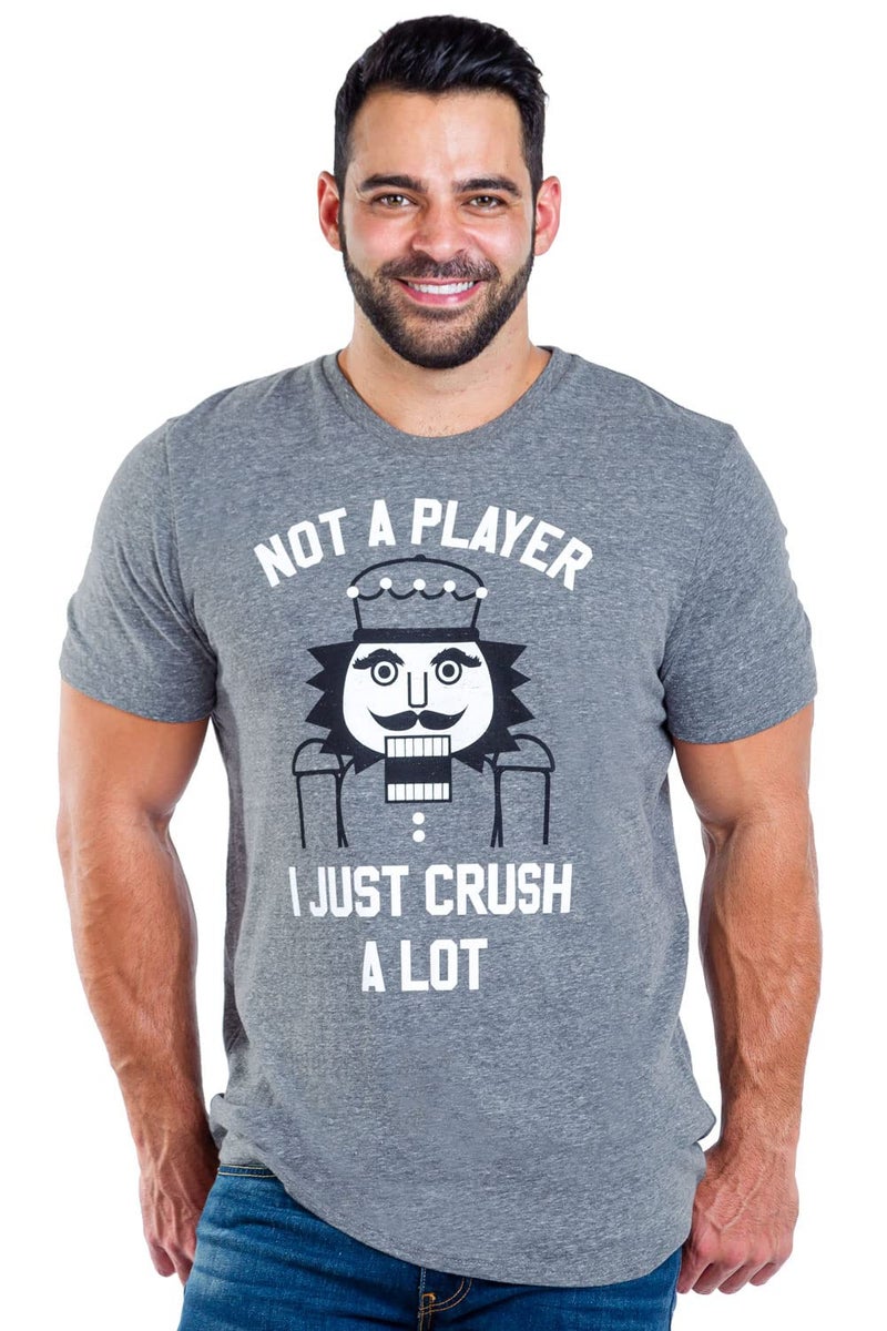 Tipsy Elves Grey Not A Player, I Just Crush A Lot T Shirt for Men Size Large - Image 2